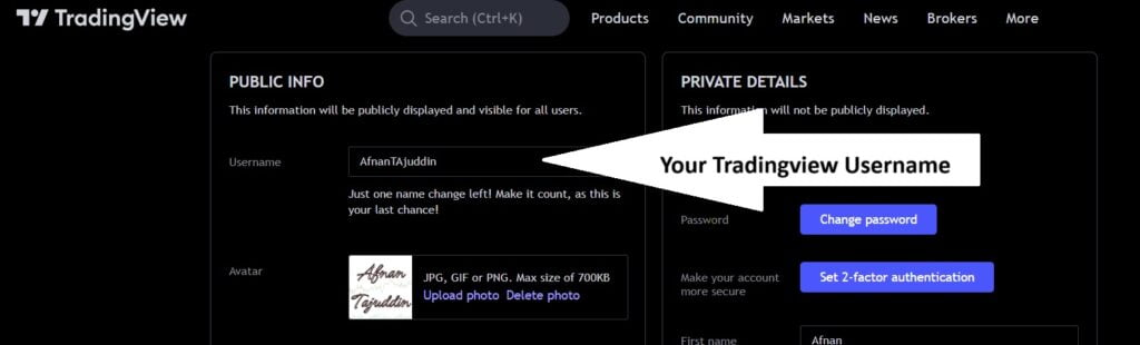 How to find Tradingview username